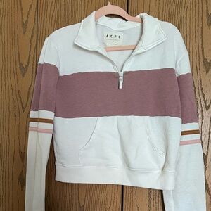 Aeropostale White and Pink Quarter-Zip Sweatshirt